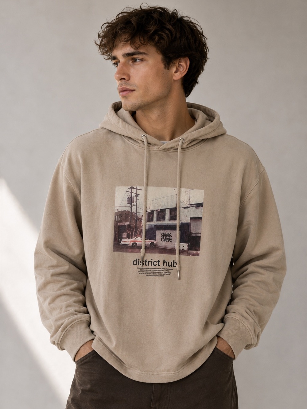 Denim & Flower District Hub Graphic Hoodie Cream M